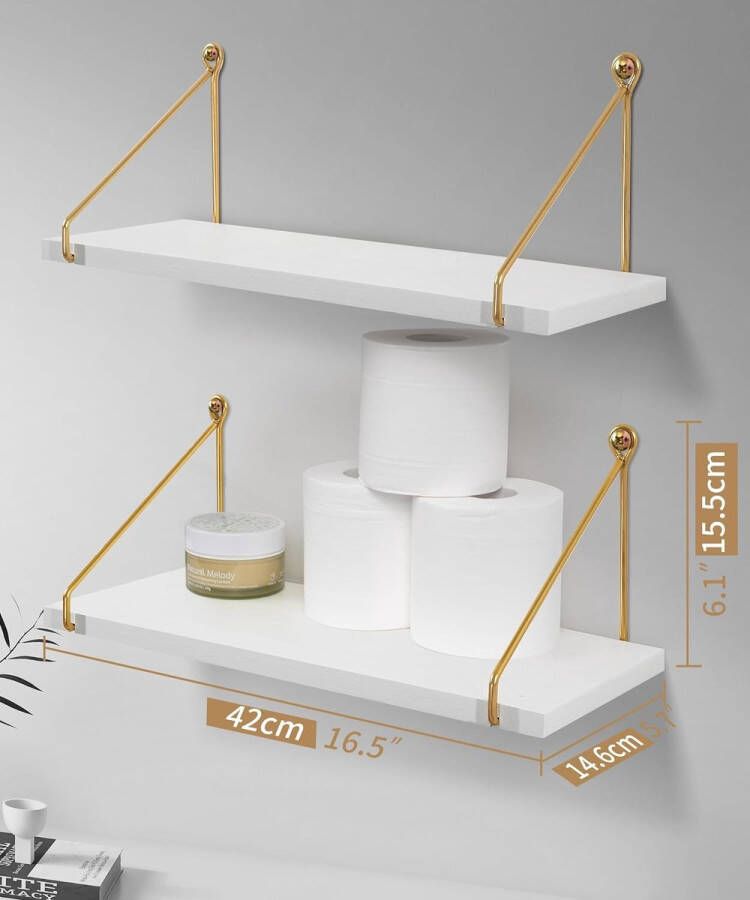 Witte zwevende planken hout voor wandmontage met metalen beugels rustieke houten opslag accessoires plank voor badkamer keuken slaapkamer woonkamer kantoor plant display set van 2