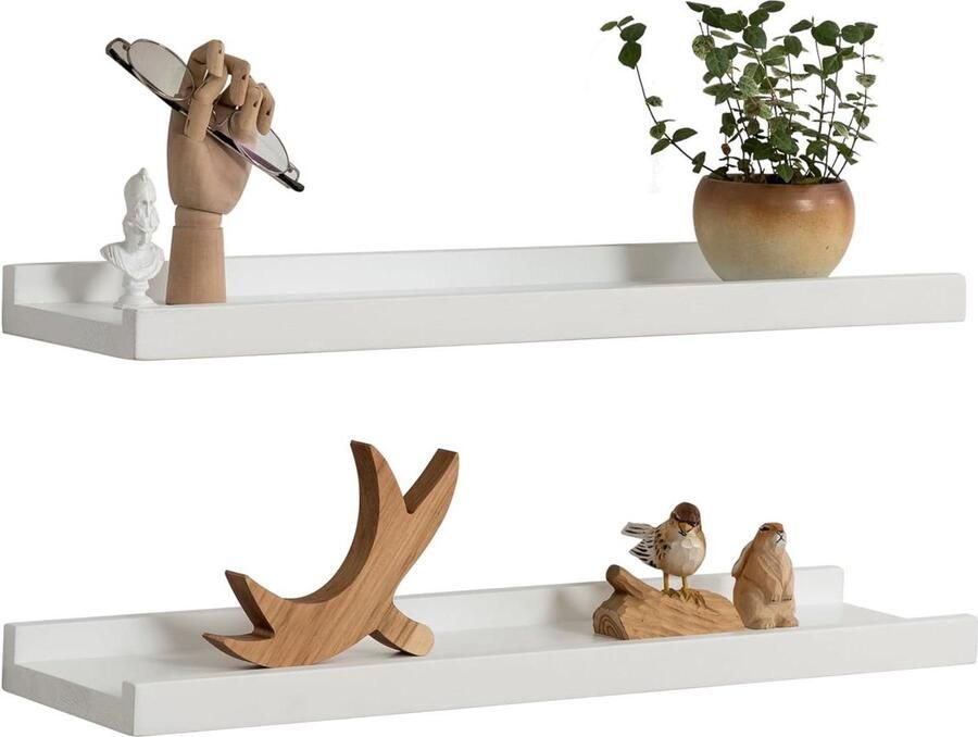 Witte zwevende planken massief eikenhout 2 stuks 60 cm