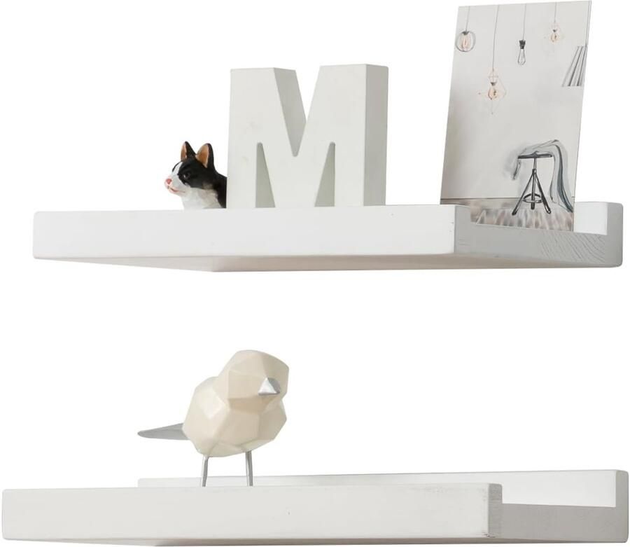 Witte zwevende planken massief eikenhouten kruidenrekken 2 stuks 30 cm