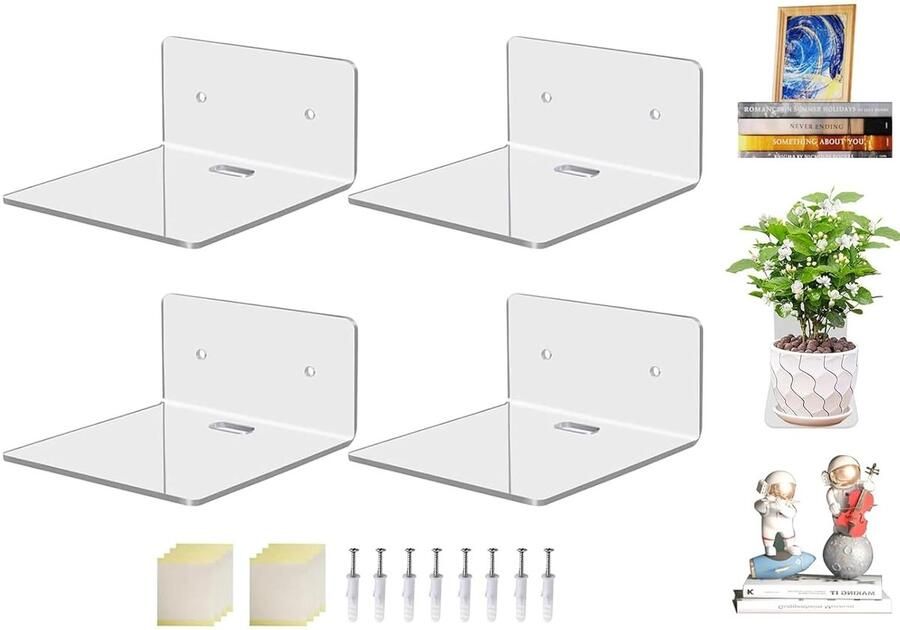 Witte zwevende planken multifunctioneel wandrek set van 4 acryl