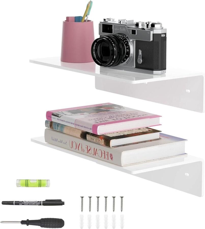 Witte Zwevende Planken Set 30 cm Voor Decoratie en Organisatie 2 Stuks Acryl