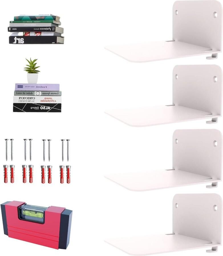 Zwevende Wandplanken Set van 4 Metalen Boekenplanken voor Aan de Muur Ruimtebesparende Planken voor Slaapkamer Keuken of Woonkamer
