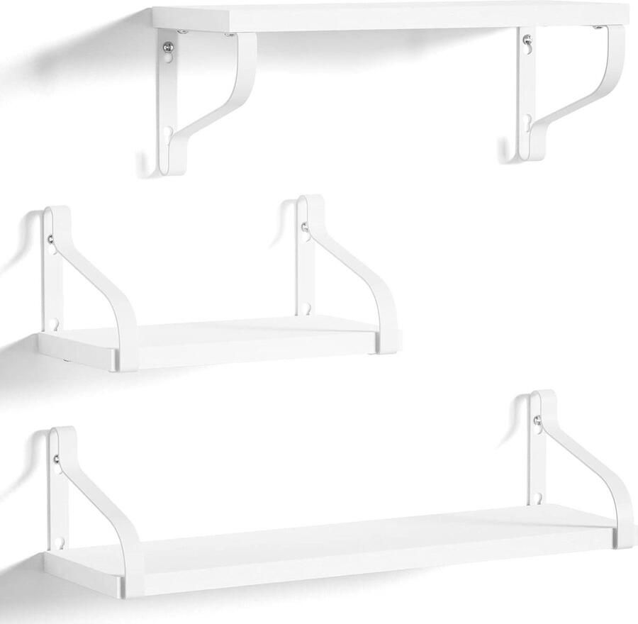 Witte zwevende wandrekken set van 3 Hangrekken kubusrekken U-vorm Vintage landhuisstijl Ideaal voor woonkamer slaapkamer Hal badkamer Lengte 43 33 23 cm