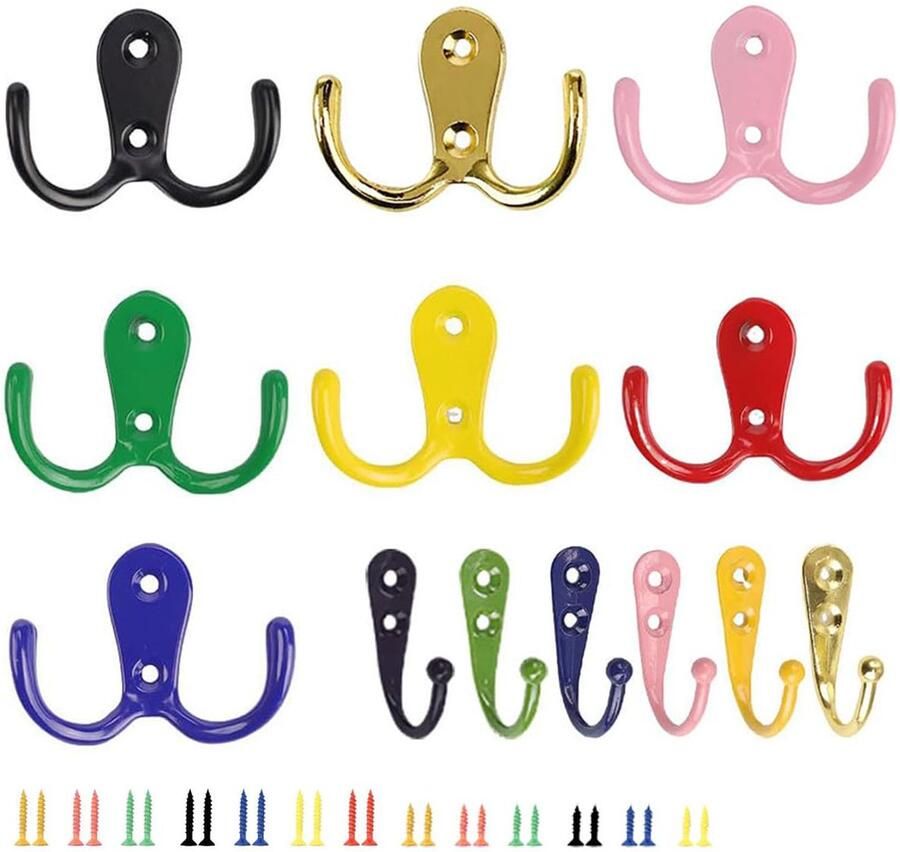 WJUAN 13-pack kapstokhaken zinklegering Bunta-haken 2 specificaties aan de muur te bevestigen kapstokhaken met schroeven galvanisatieproces geschikt voor slaapkamer garderobekast woonkamer