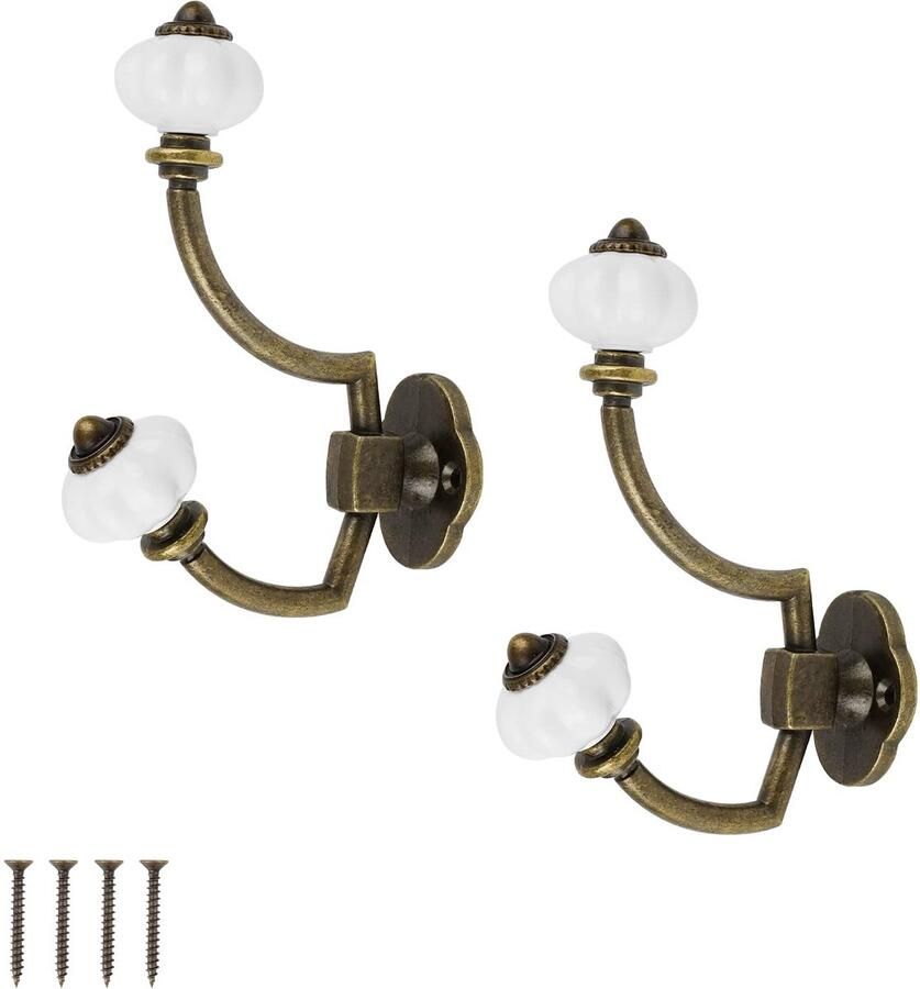 WJUAN 2 stuks retro kapstokhaken 14 x 9 5 cm vintage haken kapstokhaken met 4 schroeven materiaal zinklegering en keramiek bronskleurige rustieke wandhaken
