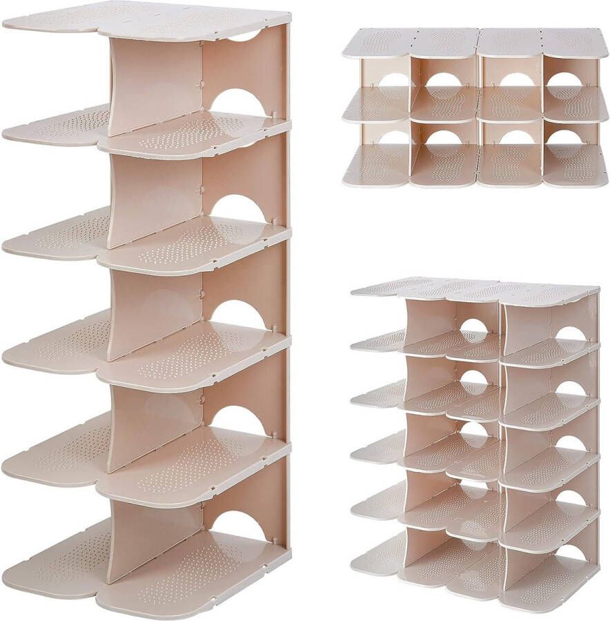 Wll Family Schoenenrek met 6 lagen ruimtebesparend schoenen stapelen smal schoenenrek vrij te combineren schoenenrek schoenenorganizer kaki