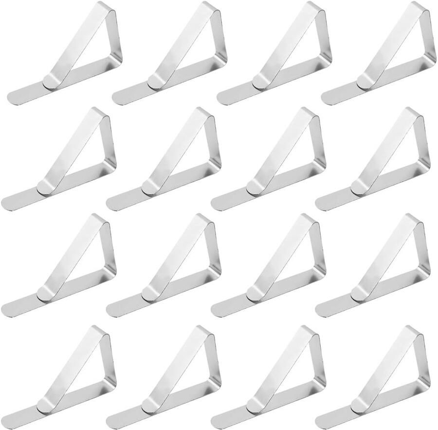 WMUVAZA tafelkleedklemmen 16 stuks tafelkleedklemmen roestvrijstalen tafelkleedhouderklemmen tafelklemmen voor tuintafels bruiloftsfeesten binnen- en buitentafels