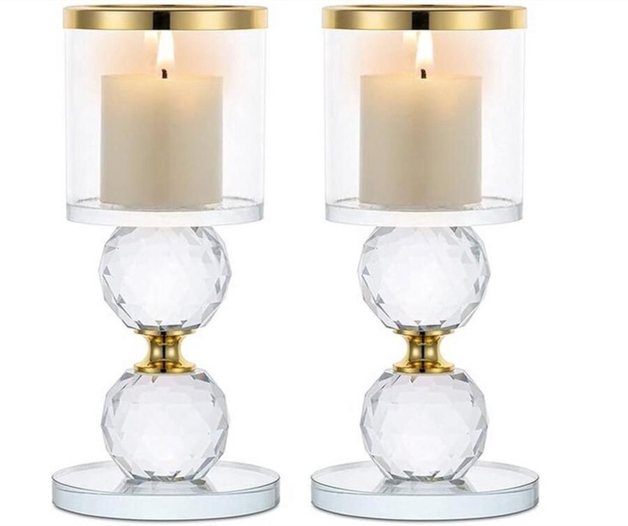 WNHB Glazen Kaarshouder Set van 2 Kristalheldere Kandelaar voor Theelicht en Stompkaars Tafel Decoratie voor Woonkamer Bruiloft en Feest