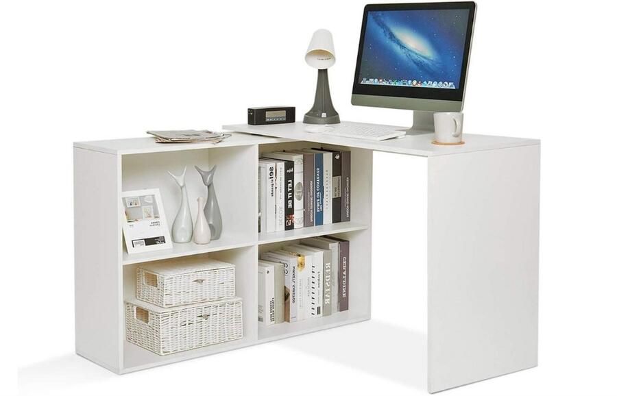 WNHB Hoekbureau Wit Modern Design Ruimtebesparend Bureau van Hout voor Thuis en Kantoor