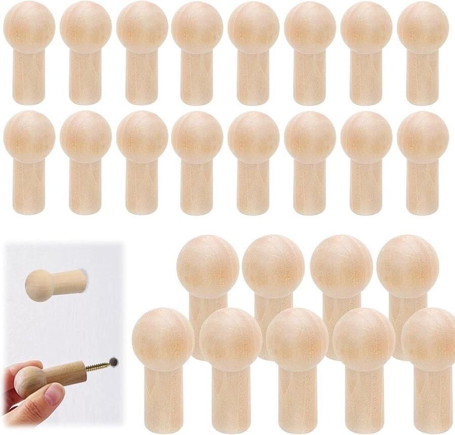 WNHB Houten kapstok wandhaken set van 25 5x23 cm natuurlijk hout voor hoeden tassen sleutels handdoeken