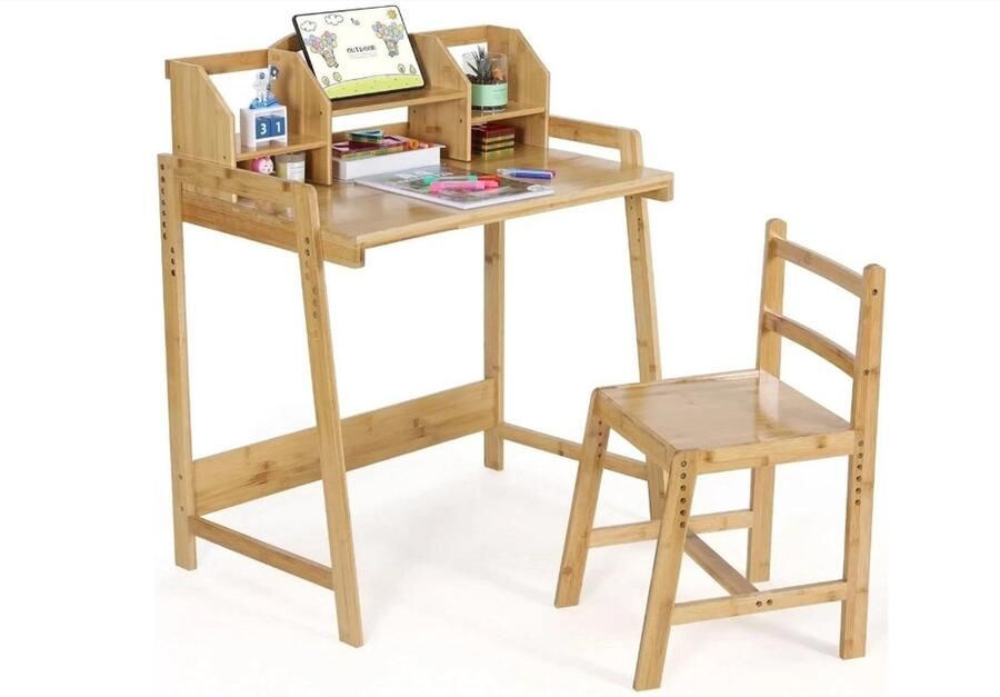 WNHB Kinderbureau Meegroeiend In Hoogte Verstelbaar Ergonomisch Bureau 100% Bamboe 50x80 cm voor 3-10 Jaar
