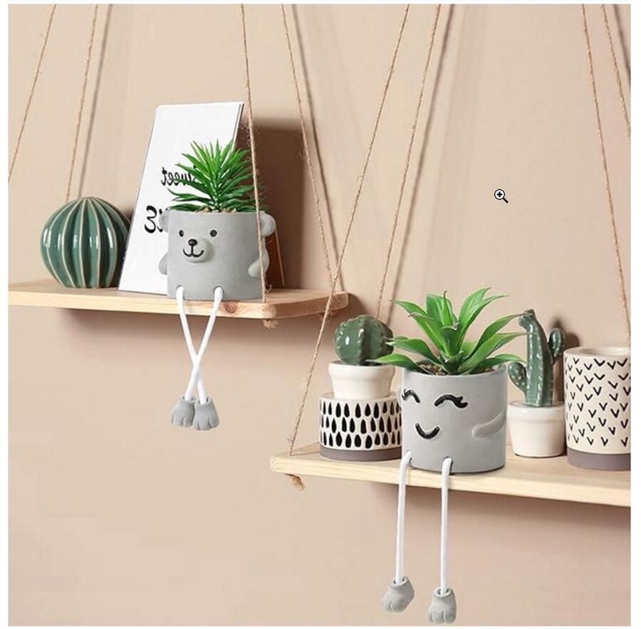 WNHB Kunstplant Vetplant in Cement Pot – Decoratieve Hangplant Schattig Design – Set van 2 voor Woonkamer Bureau Plank