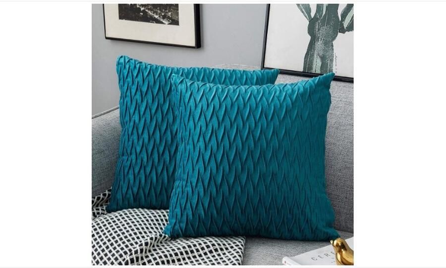 WNHB Kussenslopen set fluweel 40x40 cm set van 2 turquoise kussenhoezen zacht en decoratief voor bank bed stoel woonkamer slaapkamer