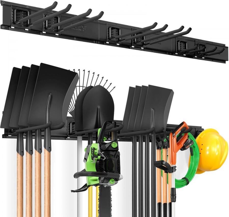 WNHB Opbergrek gereedschap wandrek garage ophangsysteem 3 delen 6 haken draagkracht 272 kg zwart staal