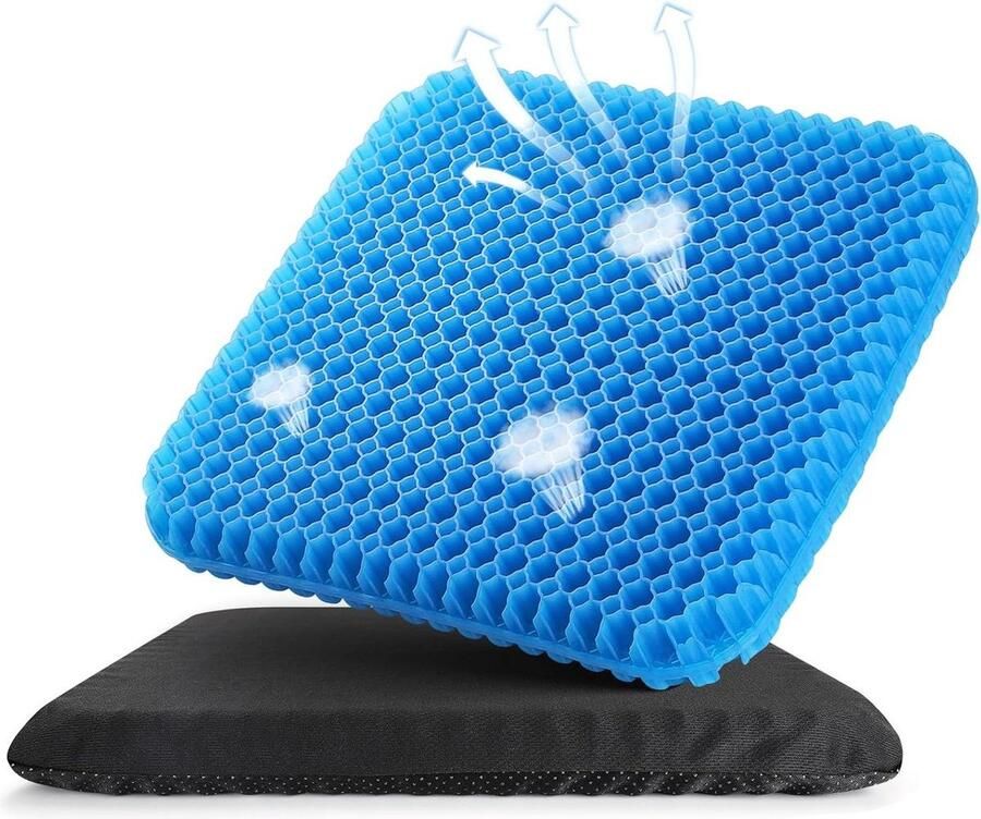 WNHB Orthopedisch zitkussen gelkussen met antislip hoes ergonomisch en ademend voor bureaustoel auto rolstoel en thuisgebruik