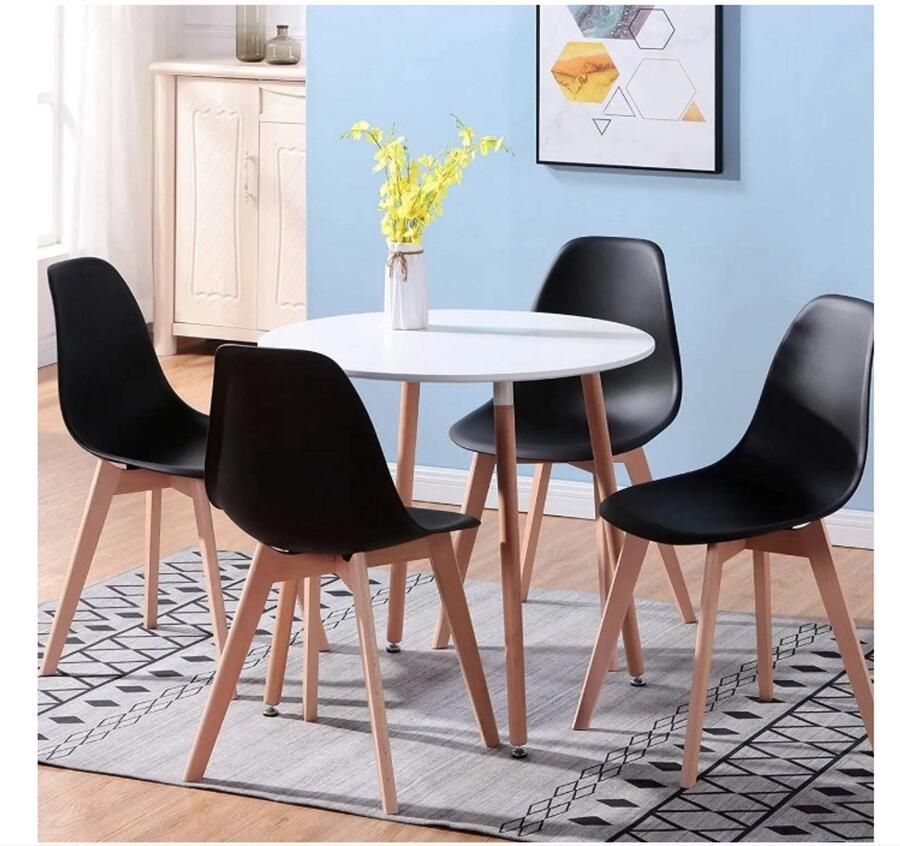 WNHB Ronde Eettafelset Met 4 Eetkamerstoelen Tafel Ø80 cm Met Massief Houten Poten Voor Woonkamer Eetkamer Keuken
