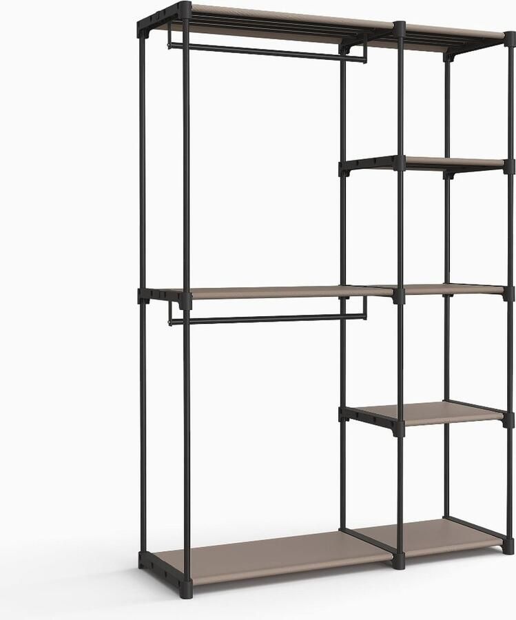 WNHB Wandgarderobe Kledingrek Open Kledingkast met Kledingstangen Slaapkamer Kleedkamer Badkamer Zwart Eikenhout