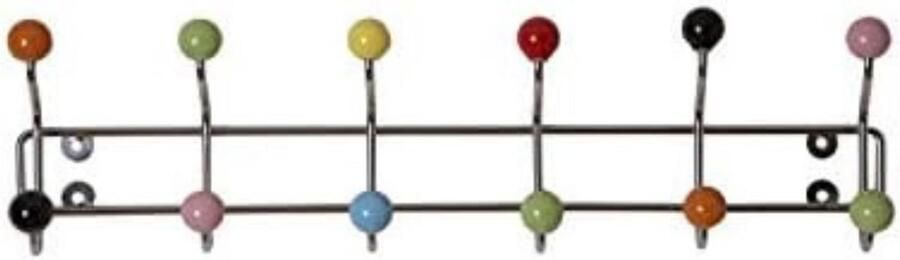 WNHB Wandkapstok met 12 Haken – Chroomlook – Kleurrijke Keramische Bollen – Design Kapstok Wandmontage