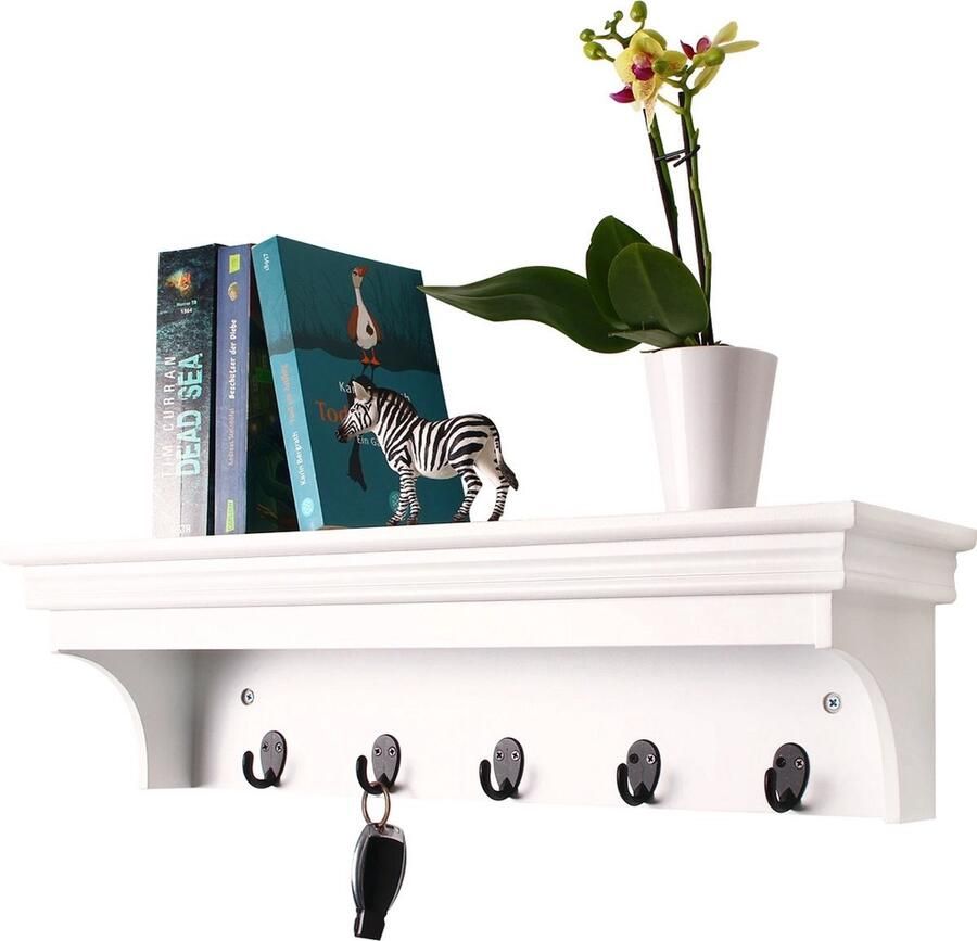 WNHB Wandkapstok met hoedenplank en haken Houten kapstok met plank 60x16x16 cm wandrek voor hal of slaapkamer