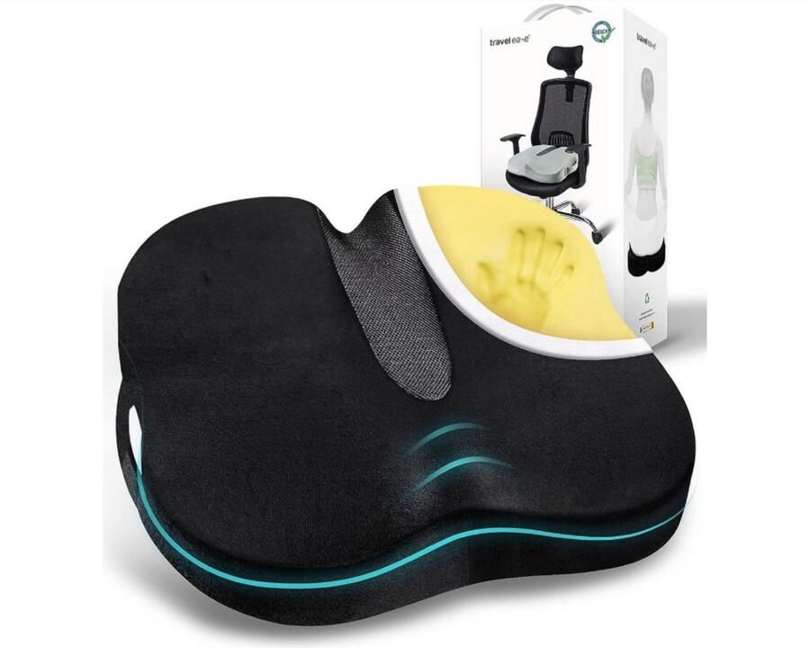 WNHB Zitkussen met traagschuim Ergonomisch stuitkussen tegen rugpijn en ischias Comfort voor bureaustoel auto en rolstoel Zwart