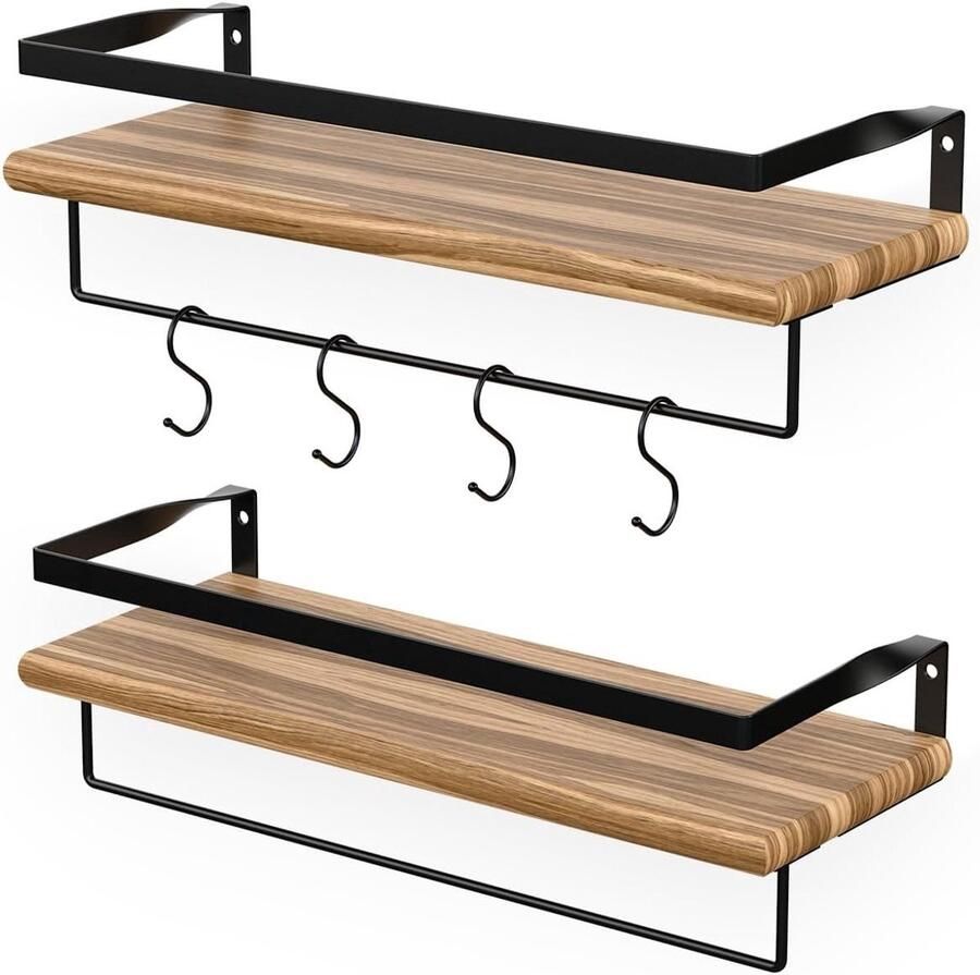 WNHB Zwevende Houten Wandplank Set Industrieel Design 2 Stuks Bruin en Zwart 41 Centimeter