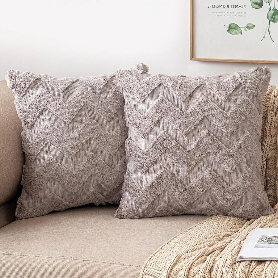 Wol kunstbont golvend pluizige kussenhoes decoratief elegant zacht pluche sierkussensloop voor sofa bed woonkamer 40 x 40 cm 16 x 16 inch zand