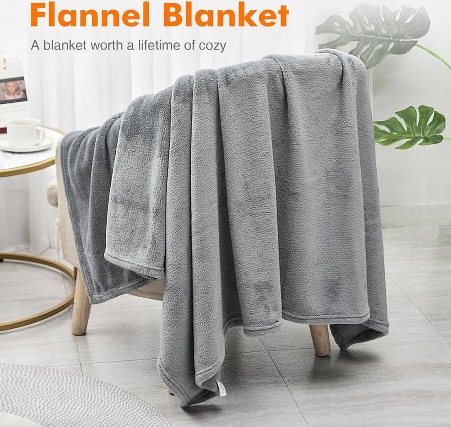 Wollen Deken Grijze Deken Warme Donzige Deken Flanellen Deken voor Bed Bank Woonkamer 160 x 220 cm GH2004-1