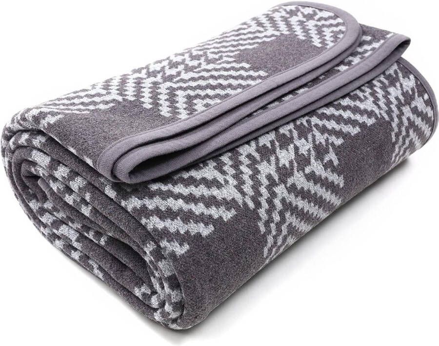 Wollen deken warme deken woondeken bankdeken sprei plaid bank grote deken ideaal voor outdoor camping alle seizoenen (160 x 220 cm Houndstooth Grey)