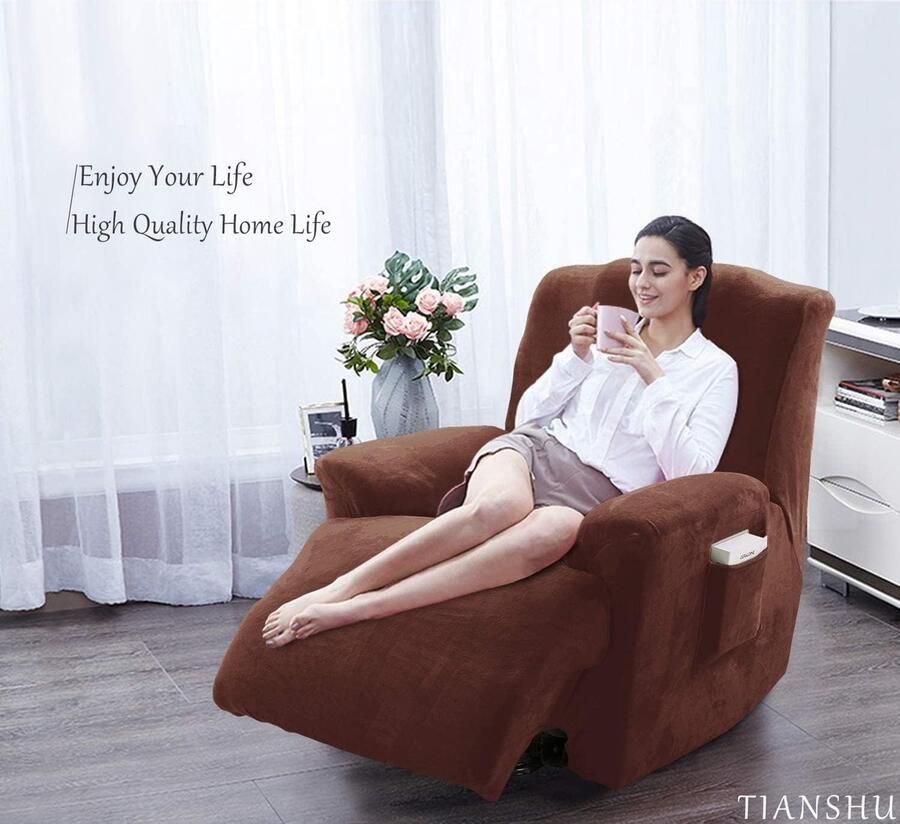 Wollen Fauteuil Hoes Stretch Fauteuil Hoes Moderne Fluwelen Pluche Fauteuil Hoes Meubelbeschermer Spandex Bank Hoes Voor Fauteuil Hoes(Koffie)