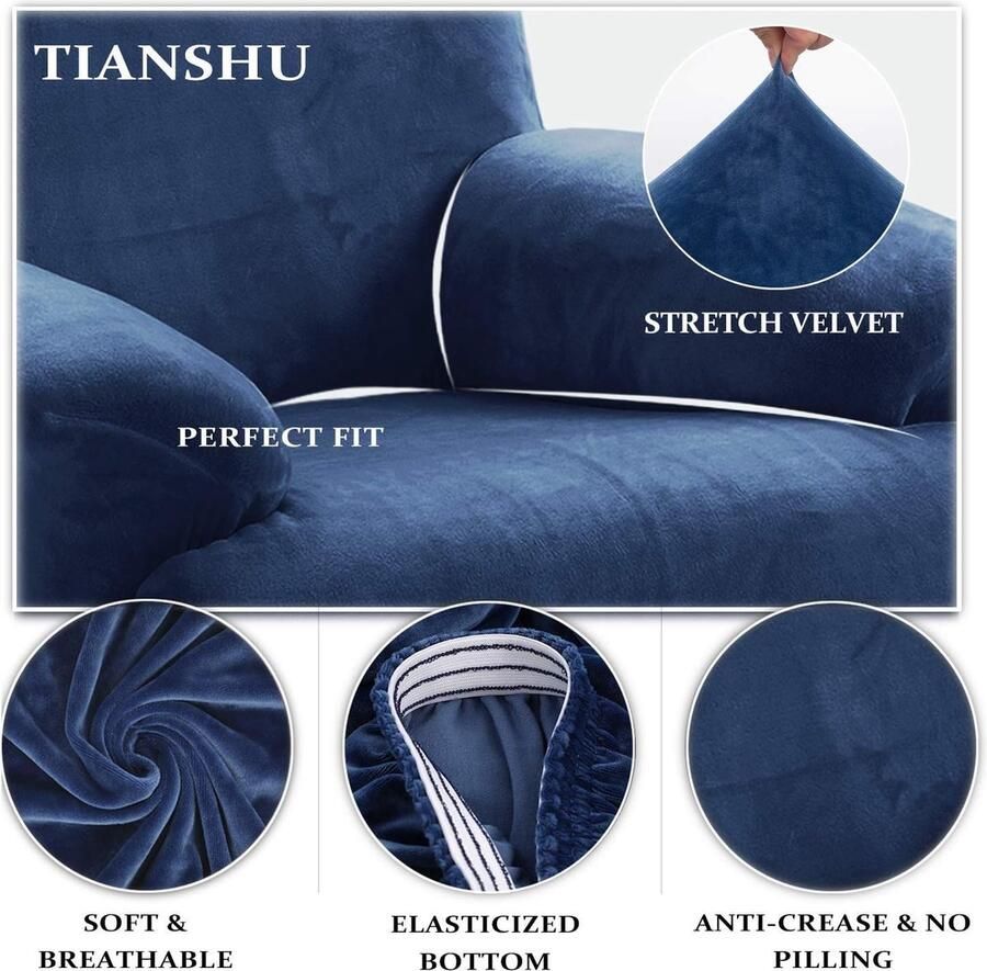 Wollen Fauteuil Hoes Stretch Fauteuil Hoes Moderne Fluwelen Pluche Fauteuil Hoes Meubelbeschermer Spandex Bank Hoes Voor Fauteuil Hoes(Donkerblauw)