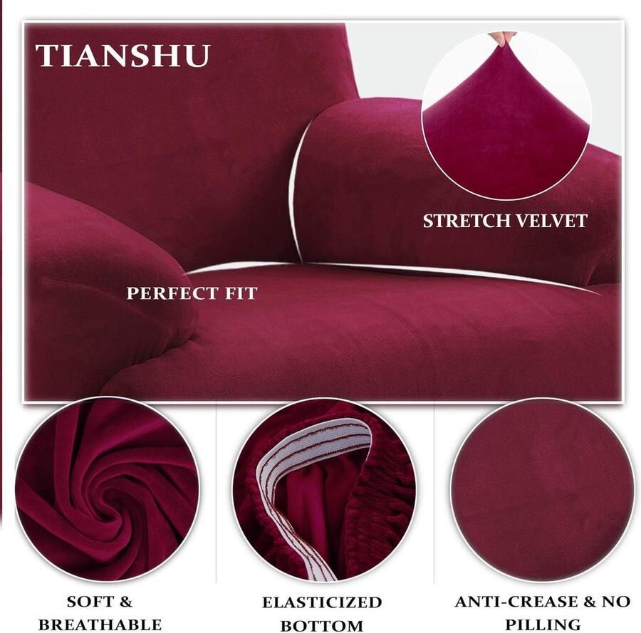 Wollen Fauteuil Hoes Stretch Fauteuil Hoes Moderne Fluwelen Pluche Fauteuil Hoes Meubelbeschermer Spandex Bank Hoes Voor Fauteuil Hoes(Claret)
