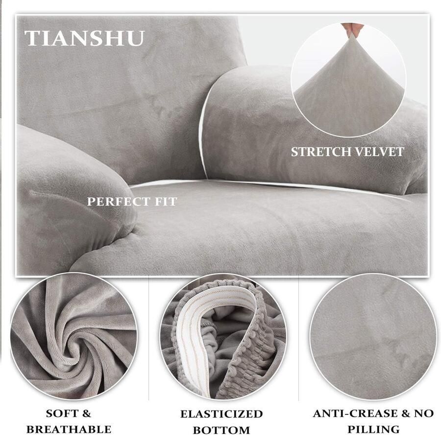 Wollen Fauteuil Hoes Stretch Fauteuil Hoes Moderne Fluwelen Pluche Fauteuil Hoes Meubelbeschermer Spandex Bank Hoes Voor Fauteuil Hoes(Lichtgrijs)