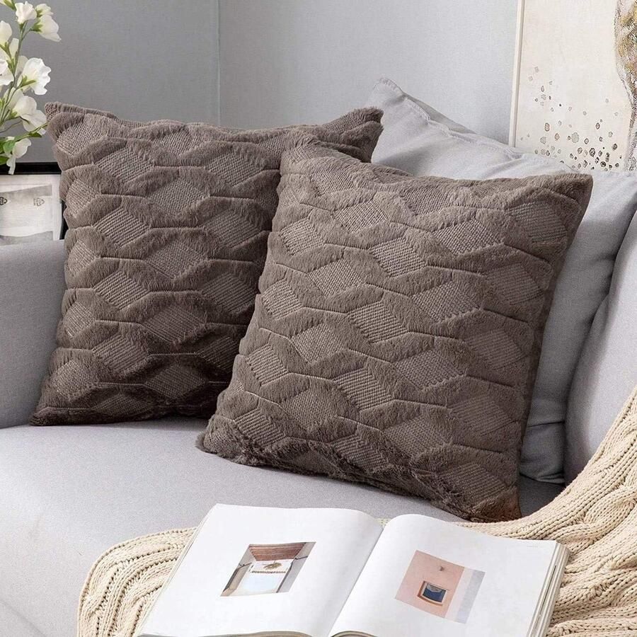 Wollen Kussenhoezen Pluche Decoratief Elegant Sierkussens Bank Slaapkamer 40x40 cm Chocolade