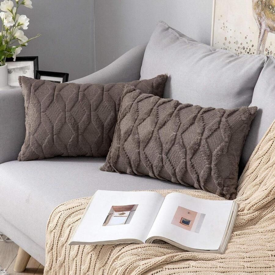 Wollen kussenhoezen pluche decoratief elegant sierkussens bank slaapkamer woonkamer 30 x 50 cm chocolade