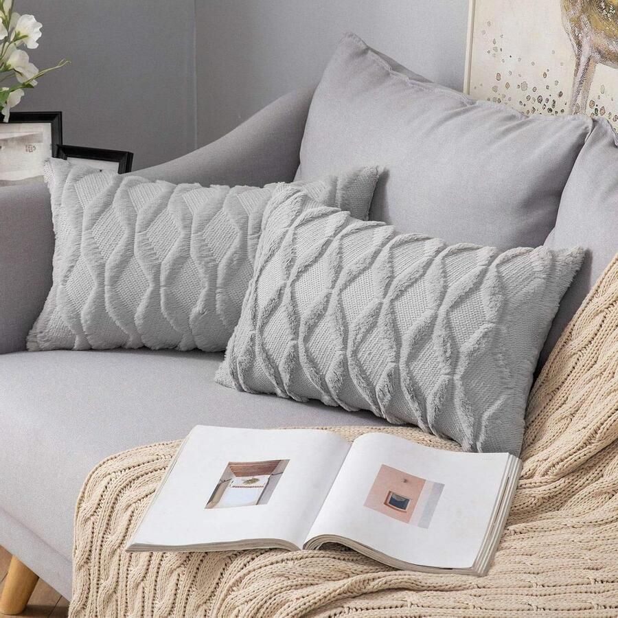 Wollen kussenhoezen pluche decoratief elegant sierkussens voor bank slaapkamer woonkamer 30 x 50 cm lichtgrijs