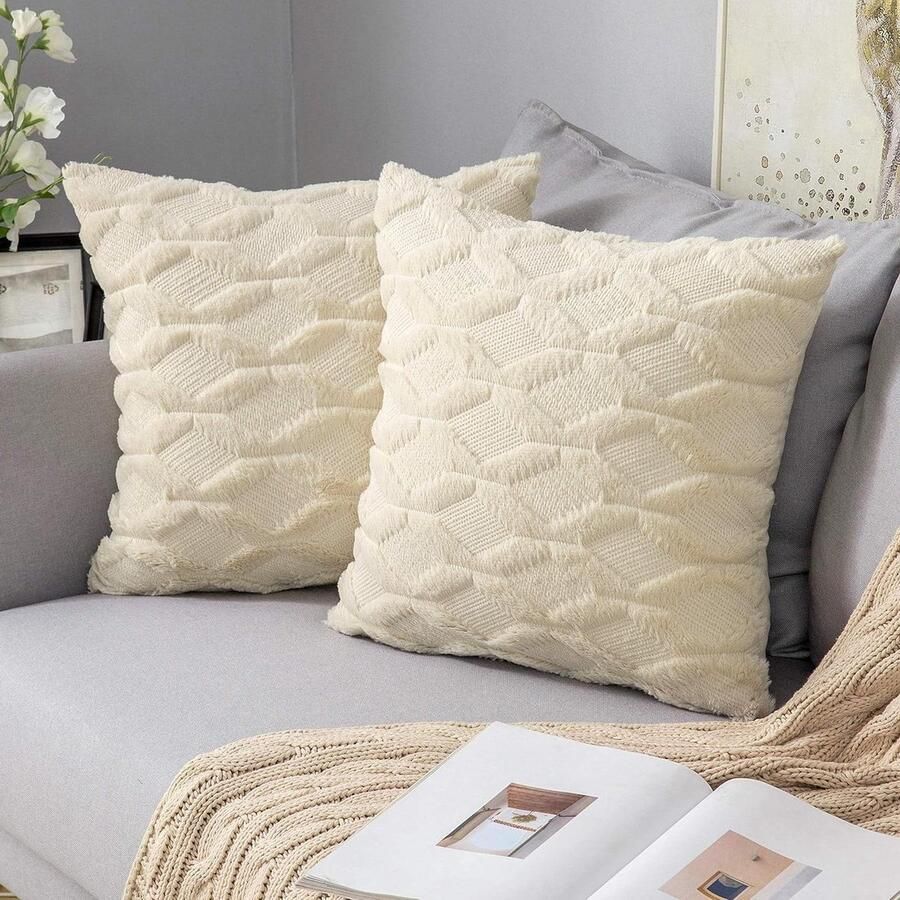 Wollen kussenhoezen pluche decoratief elegant voor sierkussens bank slaapkamer woonkamer 50 x 50 cm beige