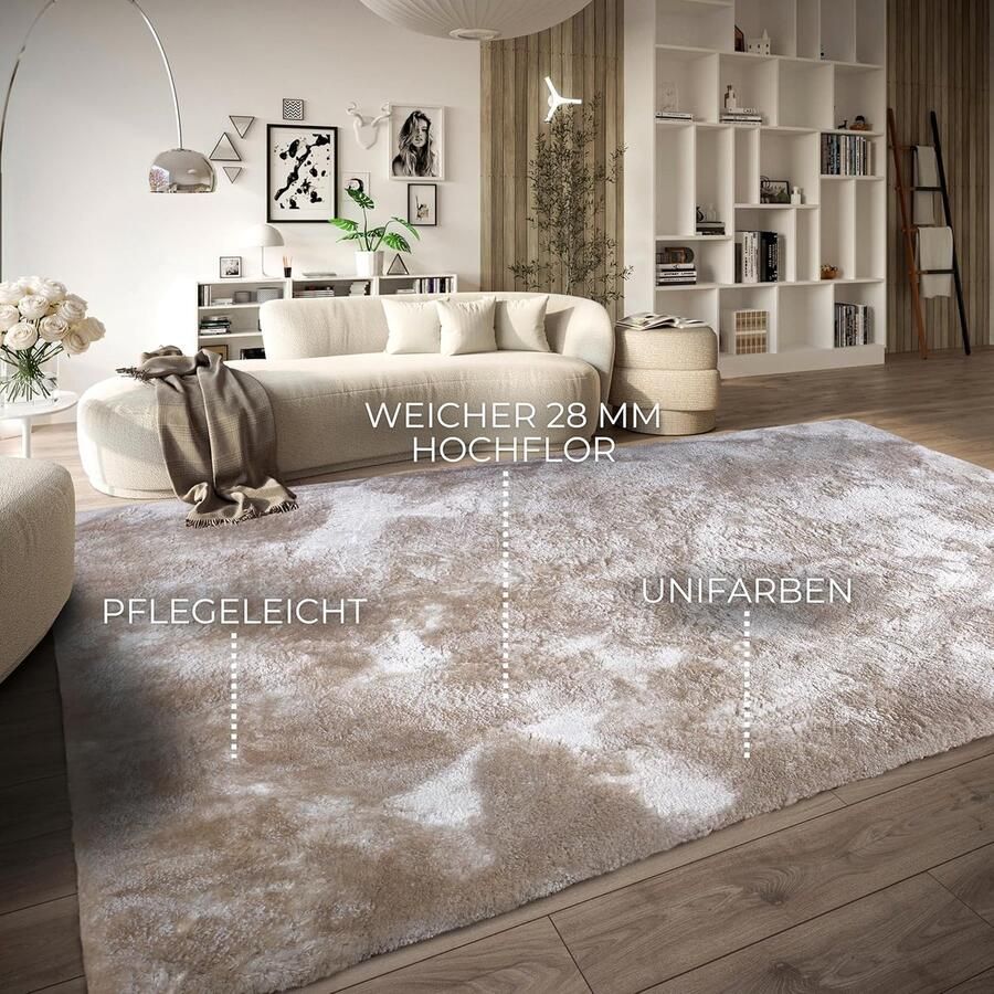 Wollig hoogpolig vloerkleed onderhoudsvriendelijk 1 stuk crème 120 x 170 cm