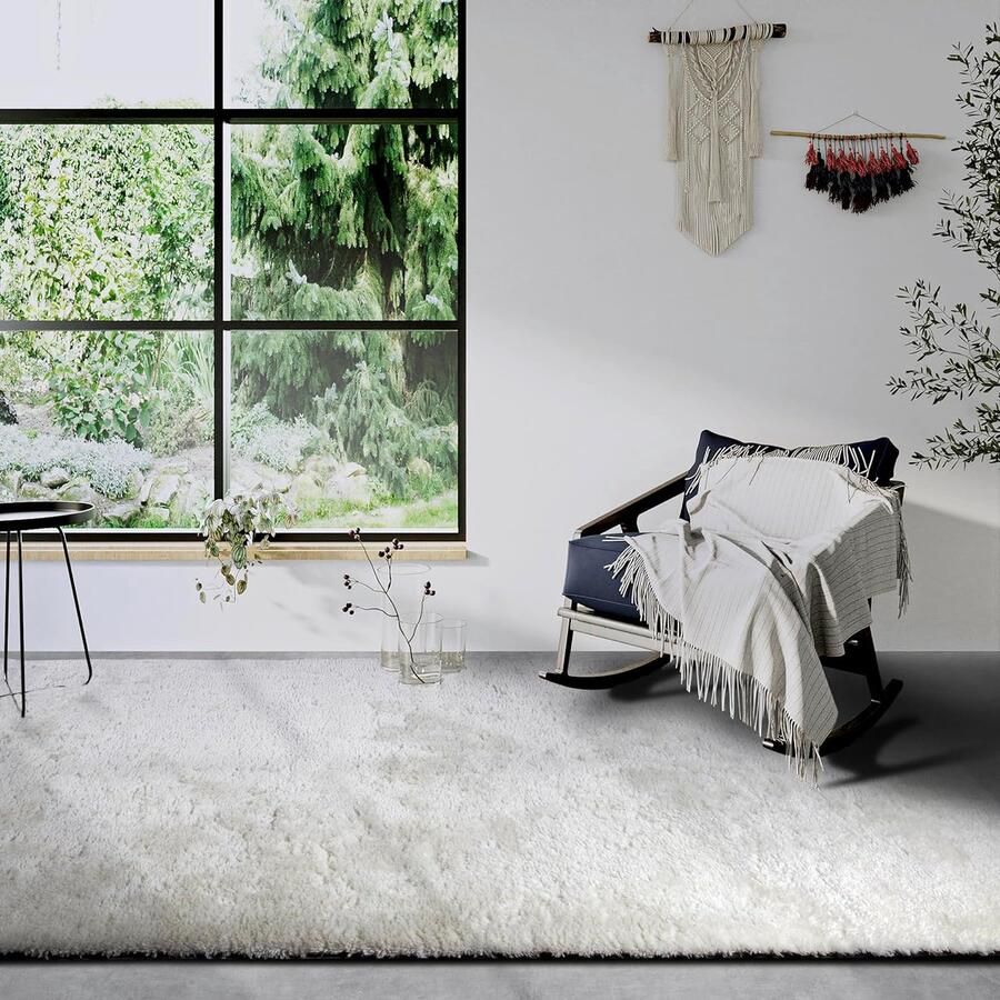 Wollig hoogpolig vloerkleed onderhoudsvriendelijk 1 stuk ivoorwit 160 x 230 cm