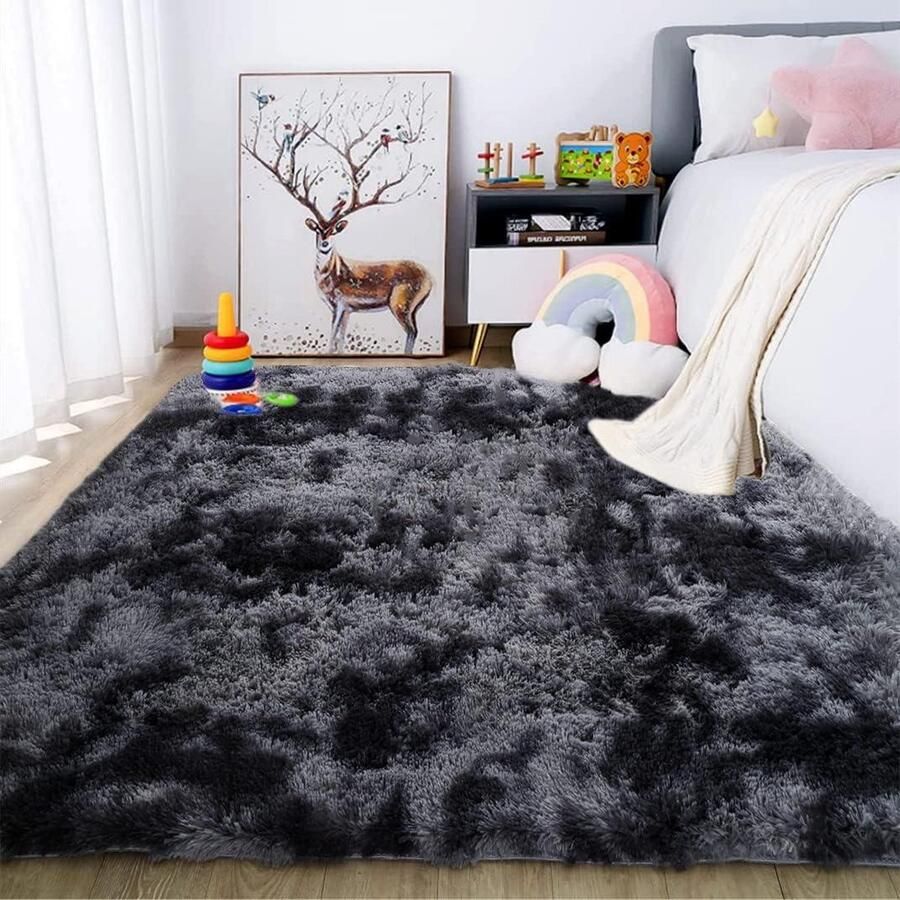 Wollig hoogpolig vloerkleed slaapkamer extra zacht behaaglijk antislip binnentapijt woonkamer 160x200cm donkergrijs