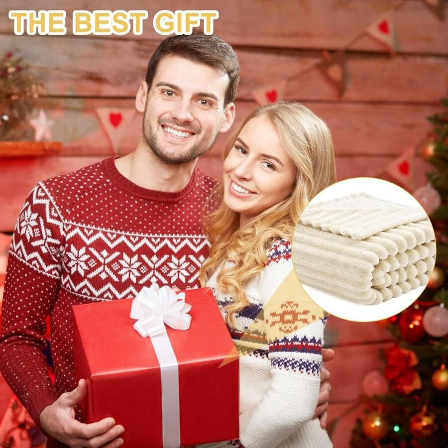 Wollig Melkachtig Wit Knuffeldeken 150 x 200 cm van Corduroy Stof- Comfortabele en Zachte Knuffeldeken voor op de Bank- Aangename Warmte en Gezelligheid met deze Knuffeldeken - Foto 2