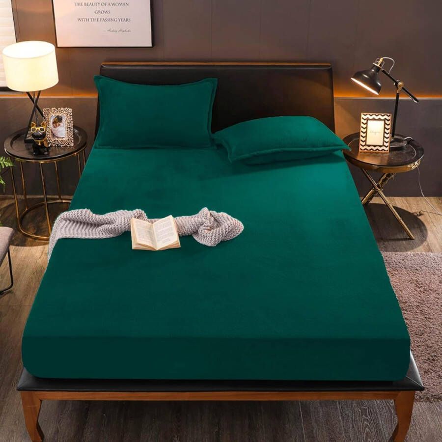 Wollig pluche hoeslaken 90 x 200 cm groen donkergroen kasjmier touchscreen winter behaaglijk bedlaken voor een matras van 25 tot 30 cm