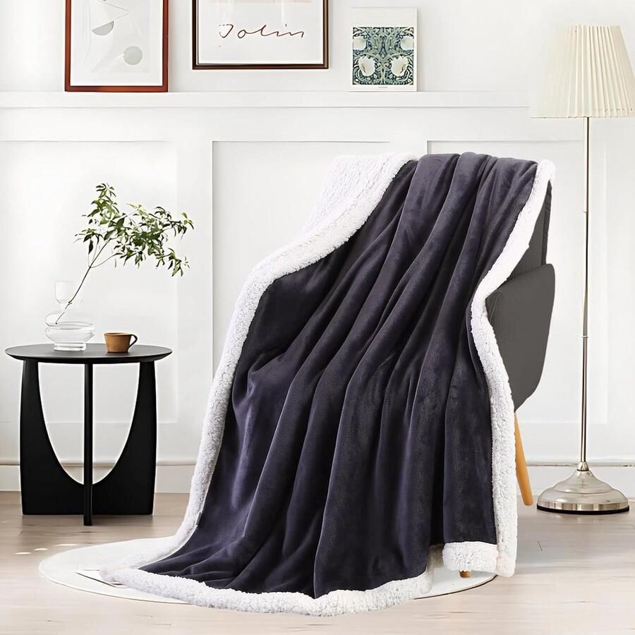 Wollige knuffeldeken 130 x 180 cm 540 g m² Extra warm Voor boven bed of bank Sherpa-deken Grijs Ideaal voor bank reizen en camping