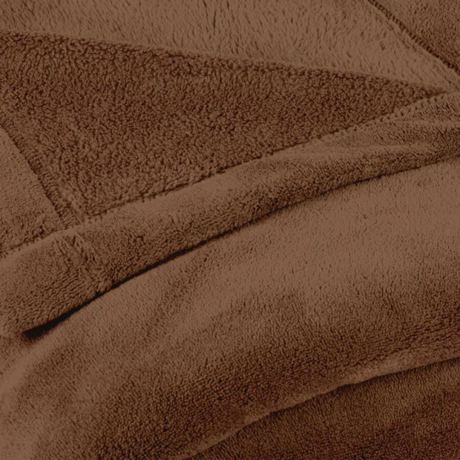 Wollige knuffeldeken 150 x 200 cm bruin deken bank warm woondeken zacht microvezel fleece