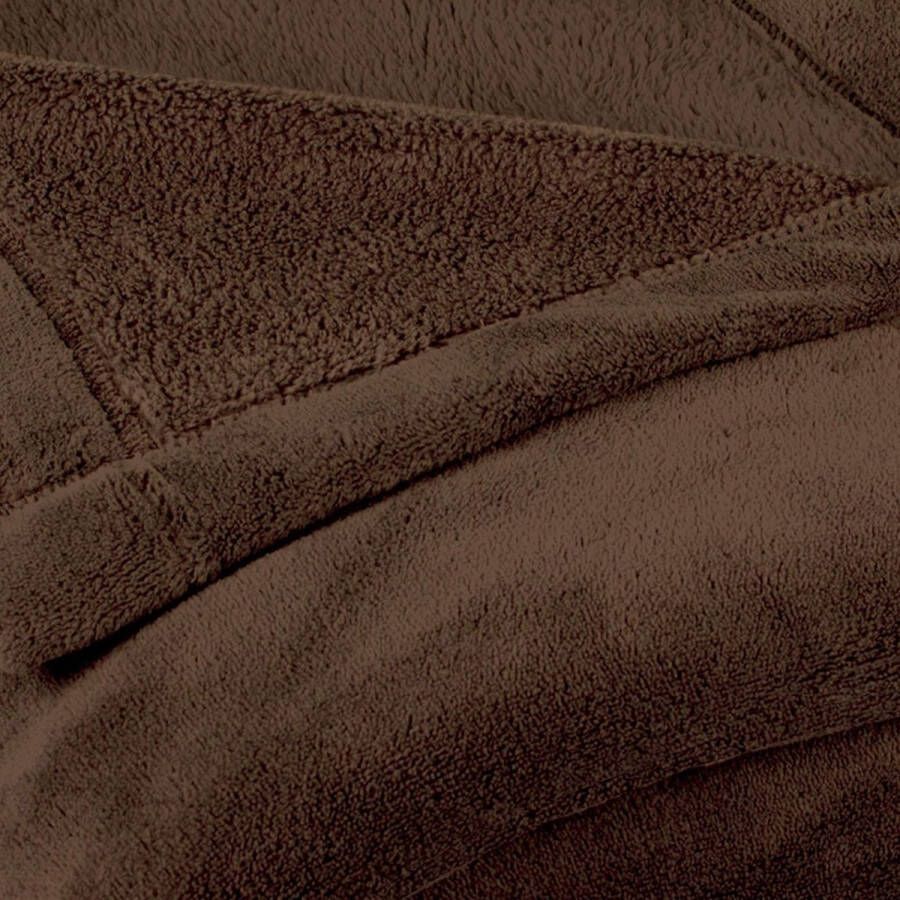 Wollige knuffeldeken 150 x 200 cm donkerbruin deken bank warm woondeken zacht microvezel fleece