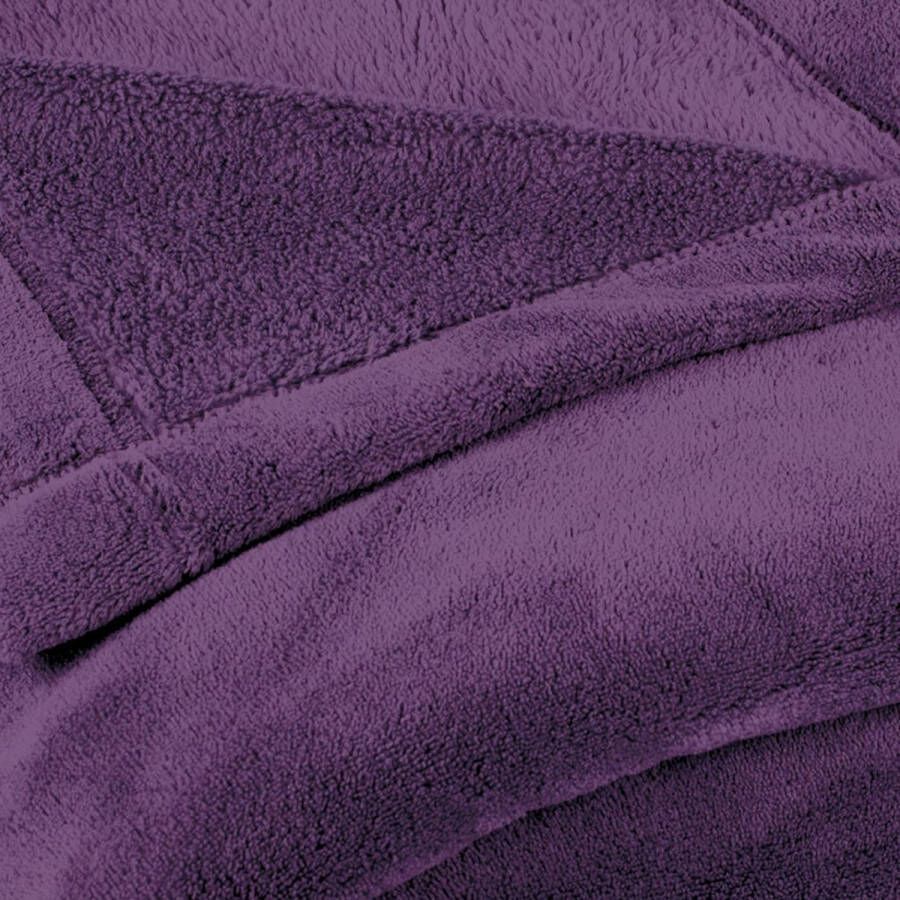 Wollige knuffeldeken 150 x 200 cm lila deken bank warm woondeken zacht microvezel fleece