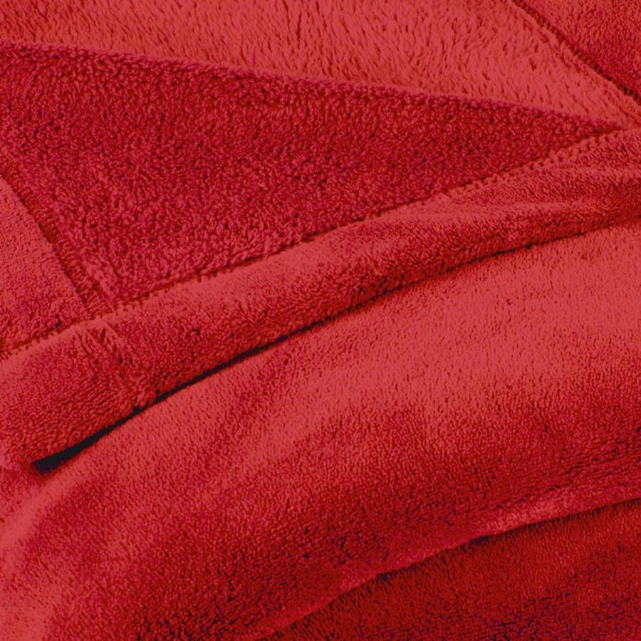 Wollige knuffeldeken 150 x 200 cm rood deken bank warm woondeken zacht microvezel fleece