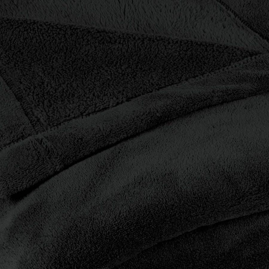 Wollige knuffeldeken XXL 220 x 240 cm zwart deken bank warm woondeken zacht microvezel fleece Oeko-TEX Montreal