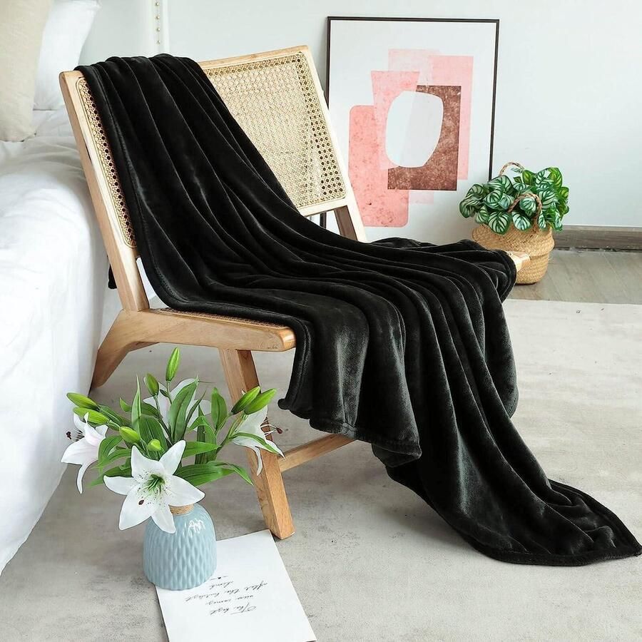 Wollige knuffeldeken zwart 150 x 200 cm warme zachte deken voor bed bank winterbankdeken microvezel bedsprei Cooling Blanket