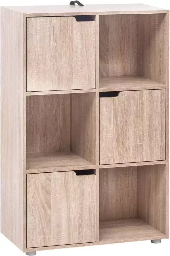 WOLTU Boekenkast voor woonkamer kantoor Boekenplank met 3 deuren 6 compartimenten 59 6x29x91cm SK001hei