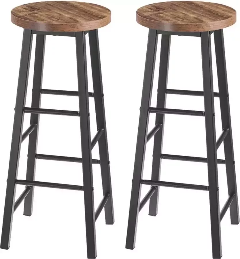 Woltu Set van 2 Massief Houten Hoge Barkrukken Barkruk Hout Barkruk Zwart Barkruk Vintage